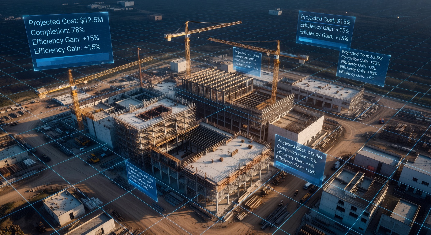 Aerial view of a large commercial construction site at golden hour — symbolizing the scale and precision that SDSI software supports for builders across North America